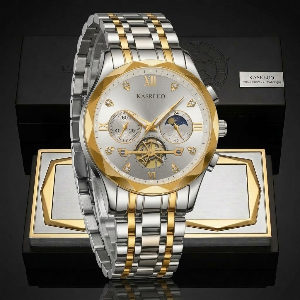 KASRLUO Luxury Gold & Silver Multifunction Quartz Watch